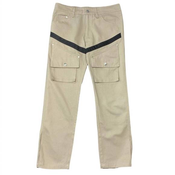 NEW LIFTED ANCHORS men's helix striped cargos pants in stone tan